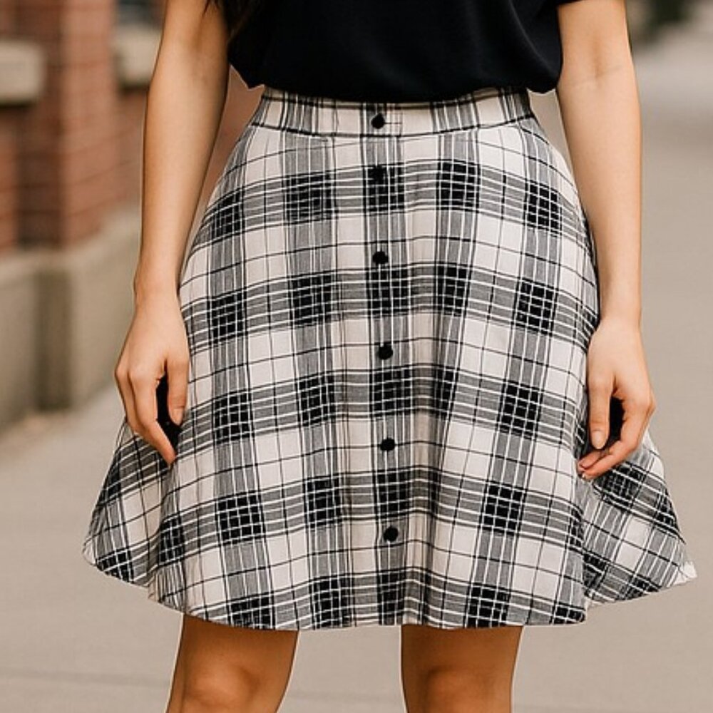 Midnight Hour | Plaid Button Front Mini Skirt | Size S